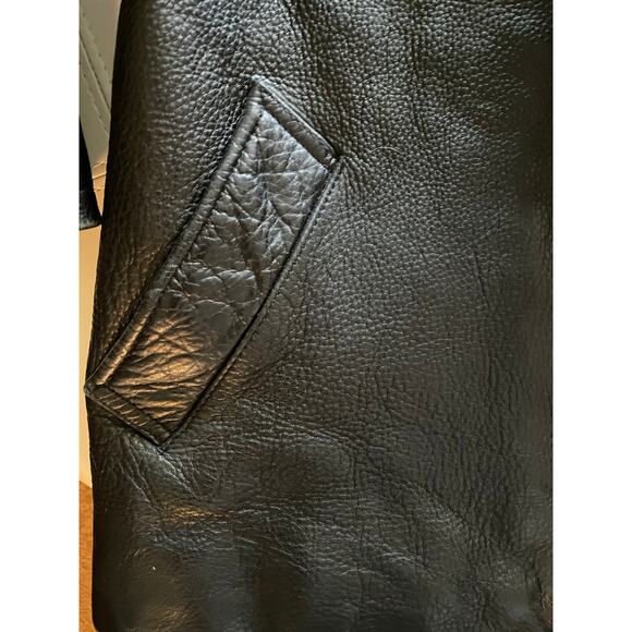 Tannery West 90s Black Leather Faux Fur Trim Coat size Small - Picture 10 of 15